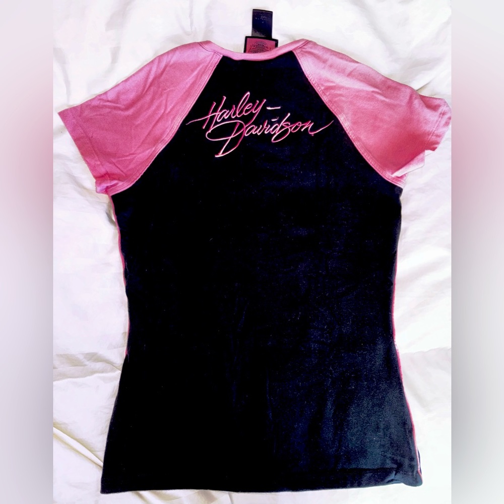 Harley Davidson y2k pink ringer tee